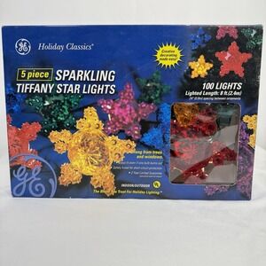 GE Five Sparkling Tiffany Sparkling Christmas Star Hanging Lights New Open‎ Box